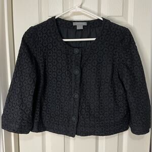 Ann Taylor Navy Blue Cropped Eyelet Texture Jacket size Medium